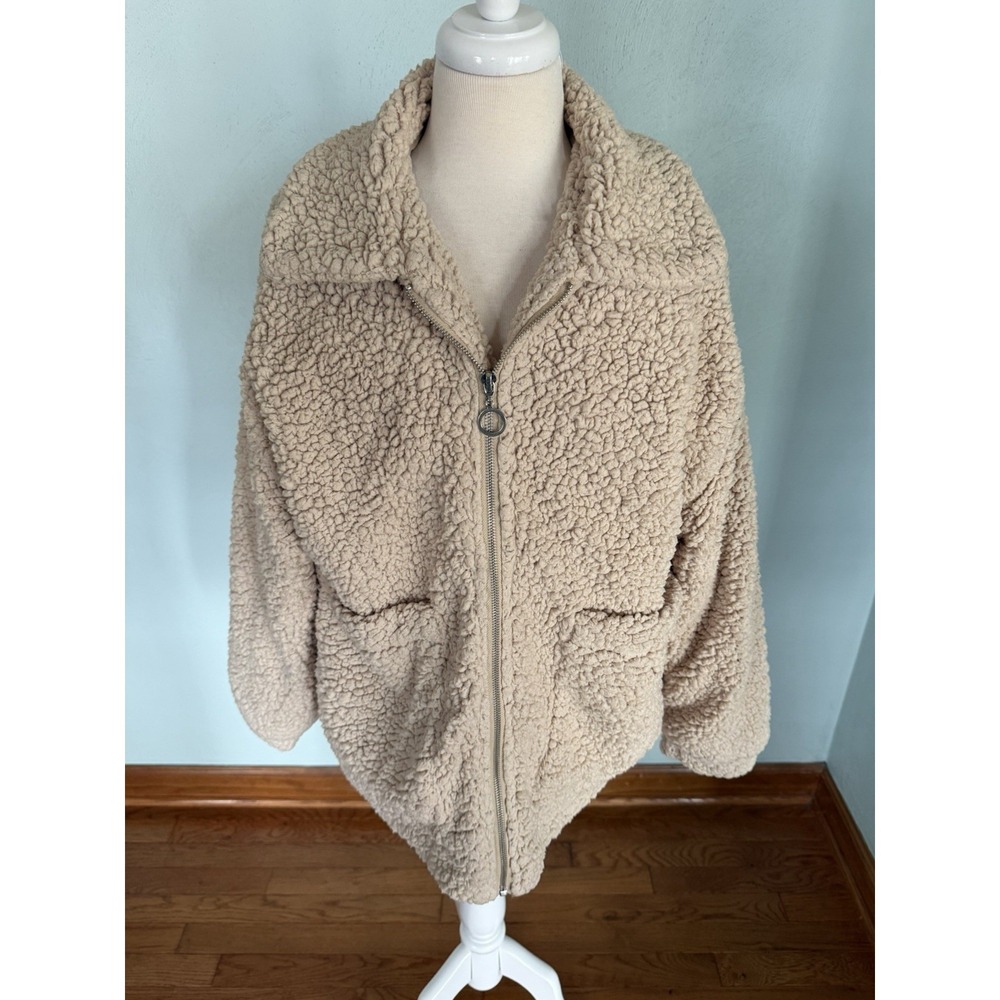 Me Jane Teddy Faux Fur Jacket Collared Winter Coat Zipper Closure Sz XL